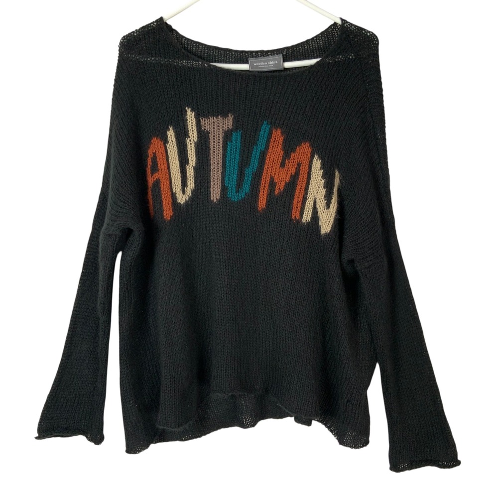 Wooden Ships Black Autumn Graphic Sweater XS Pullover Crew Long Sleeve Mohair